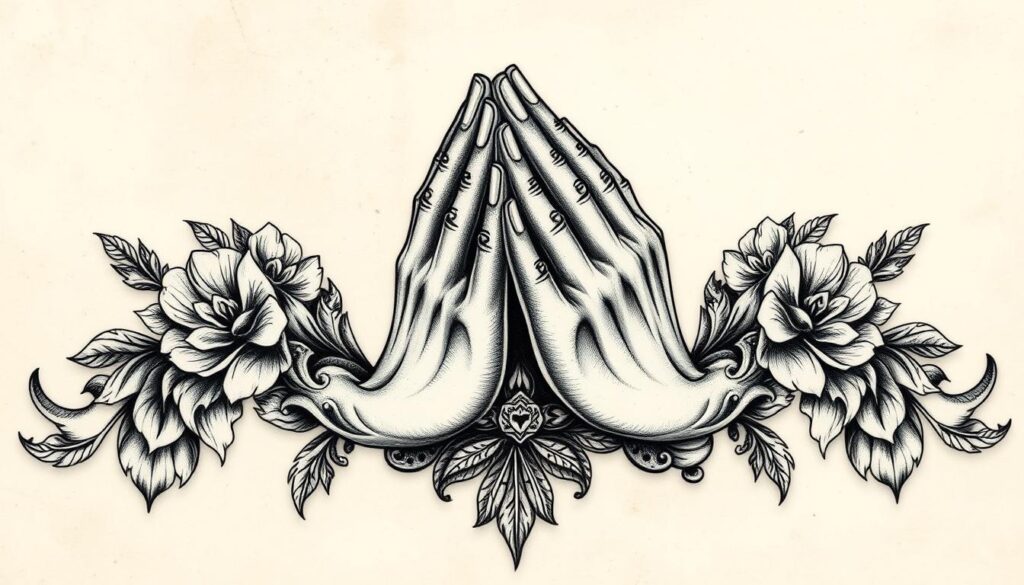 Praying hands tattoo design