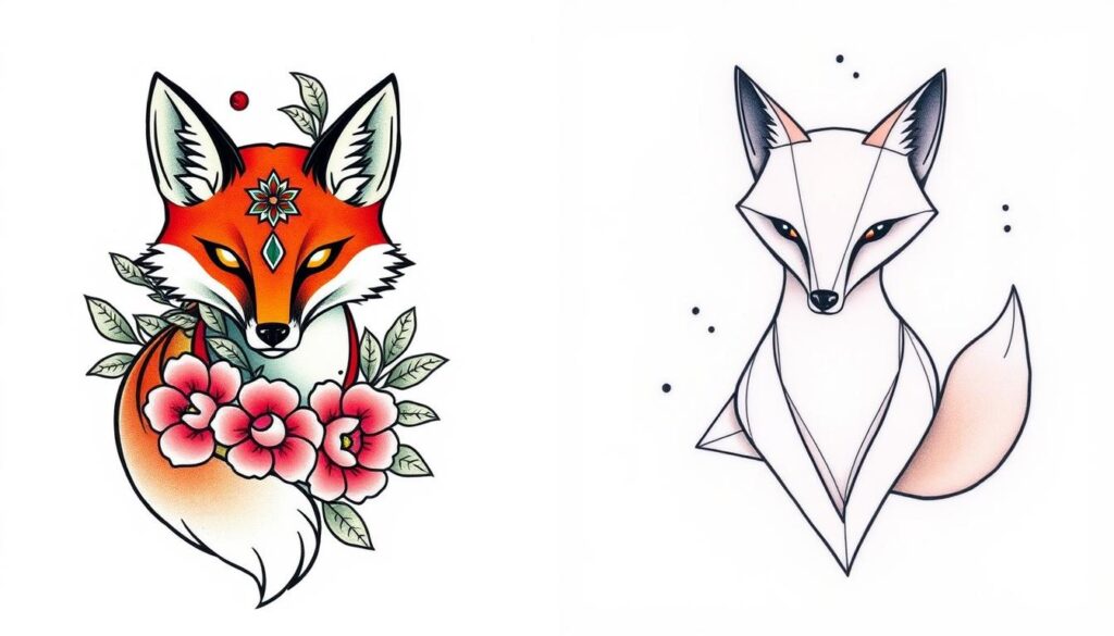 Traditional and contemporary fox tattoo designs