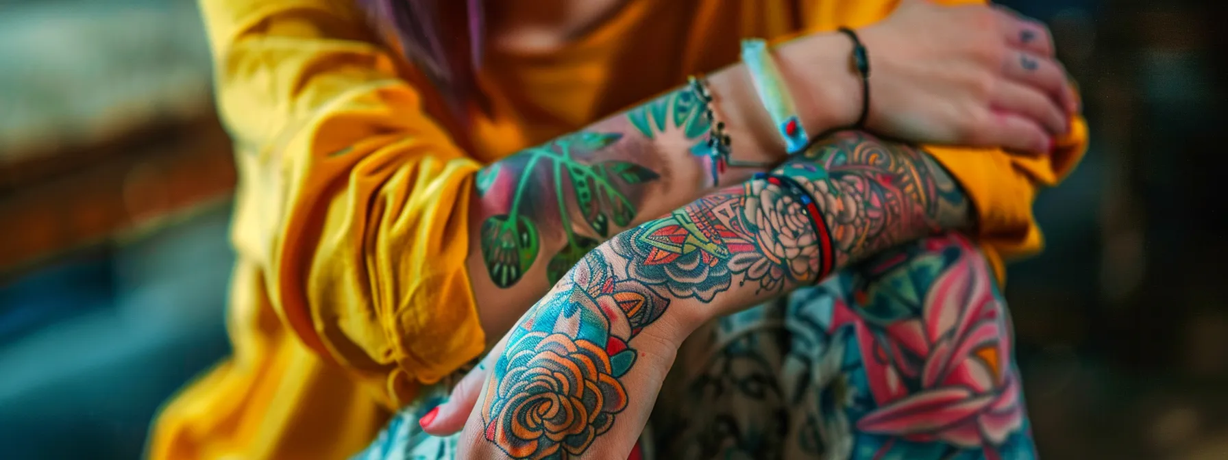 a 14-year-old teenager confidently showing off a colorful and intricate tattoo on their forearm, expressing their personal style and identity. a 14-year-old teenager confidently showing off a colorful and intricate tattoo on their forearm, expressing their personal style and identity.