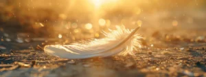 a delicate feather tattoo resting on a serene, sunlit background.