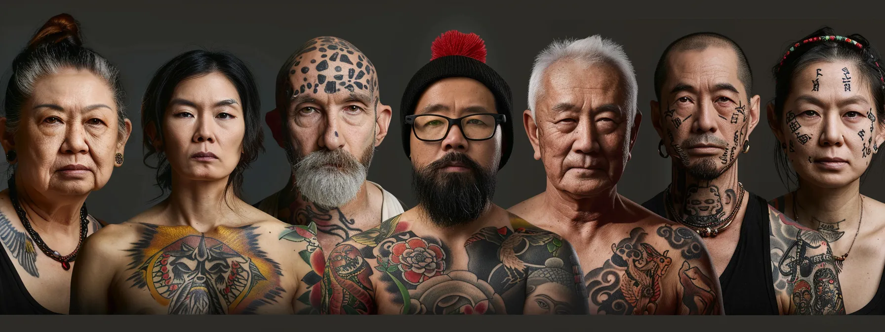 a diverse group of individuals from different countries, showcasing various tattoo designs that reflect their cultural backgrounds and legal age requirements. a diverse group of individuals from different countries, showcasing various tattoo designs that reflect their cultural backgrounds and legal age requirements.