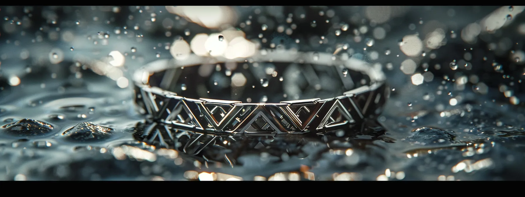 a mesmerizing silver bracelet adorned with the valknut symbol, gleaming under the nordic sunlight.