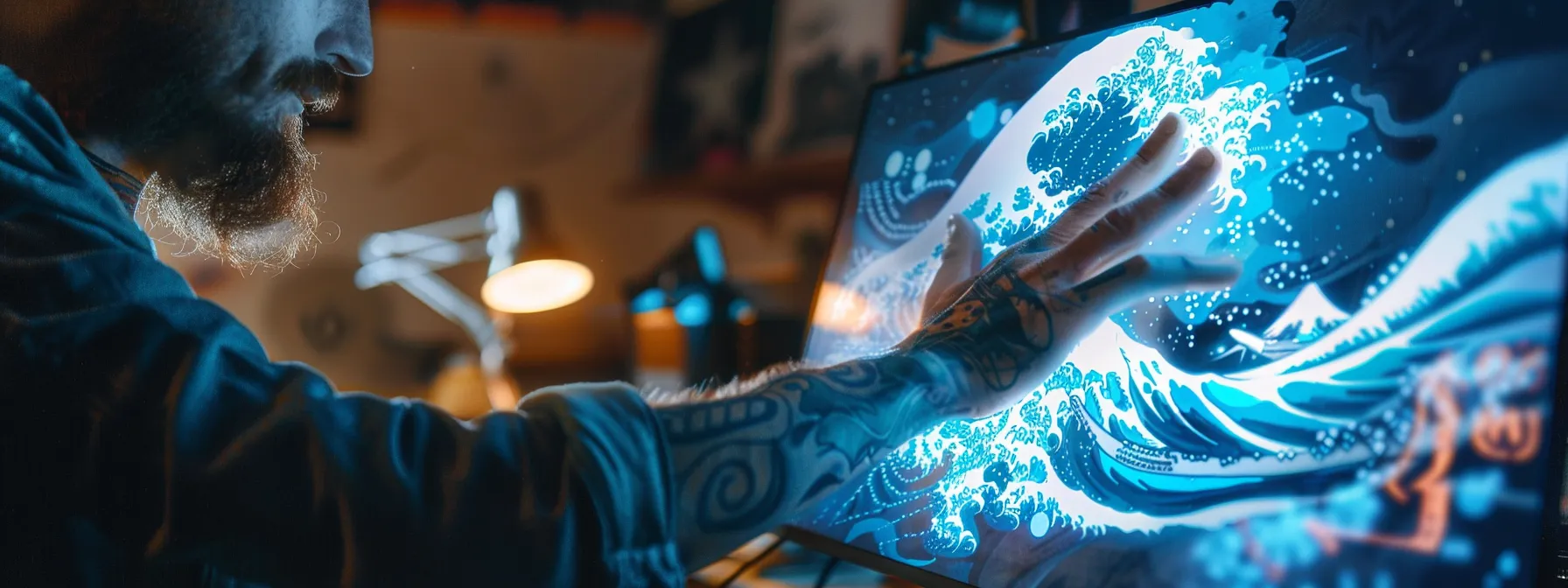 a person carefully comparing a simple and intricate wave tattoo design options, surrounded by various personal elements for inspiration. a person carefully comparing a simple and intricate wave tattoo design options, surrounded by various personal elements for inspiration.