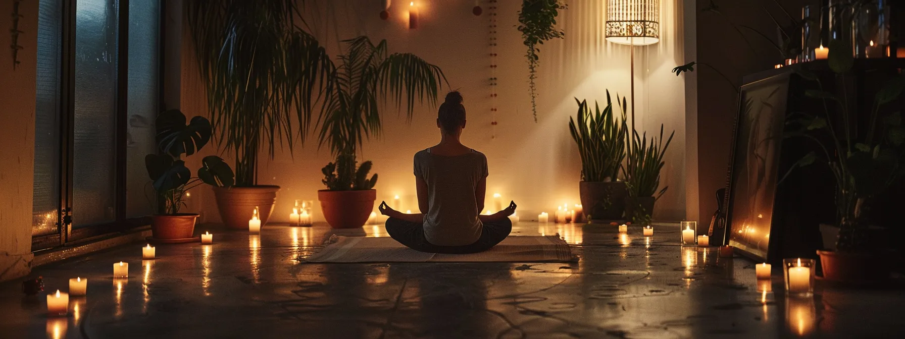 a person peacefully meditating in a serene setting surrounded by candles and soft lighting to relax before their tattoo session. a person peacefully meditating in a serene setting surrounded by candles and soft lighting to relax before their tattoo session.