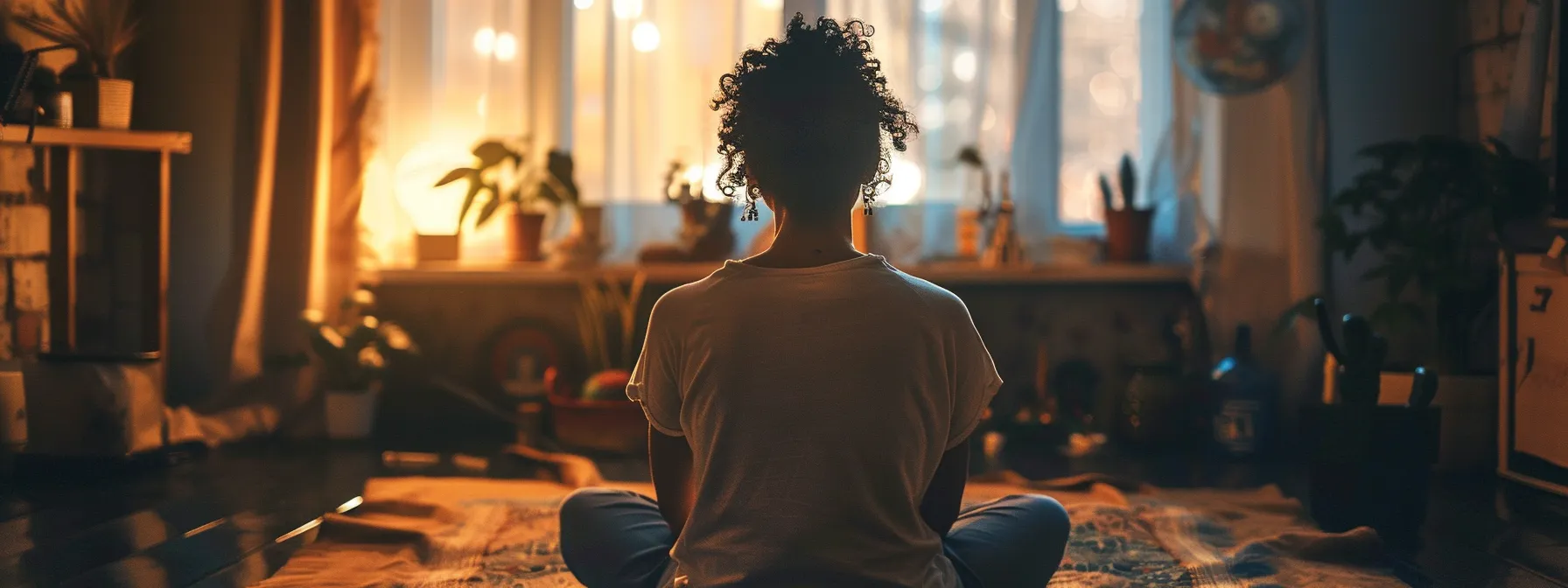 a person sitting in contemplation, surrounded by meaningful objects and symbols, preparing to get a semicolon tattoo.