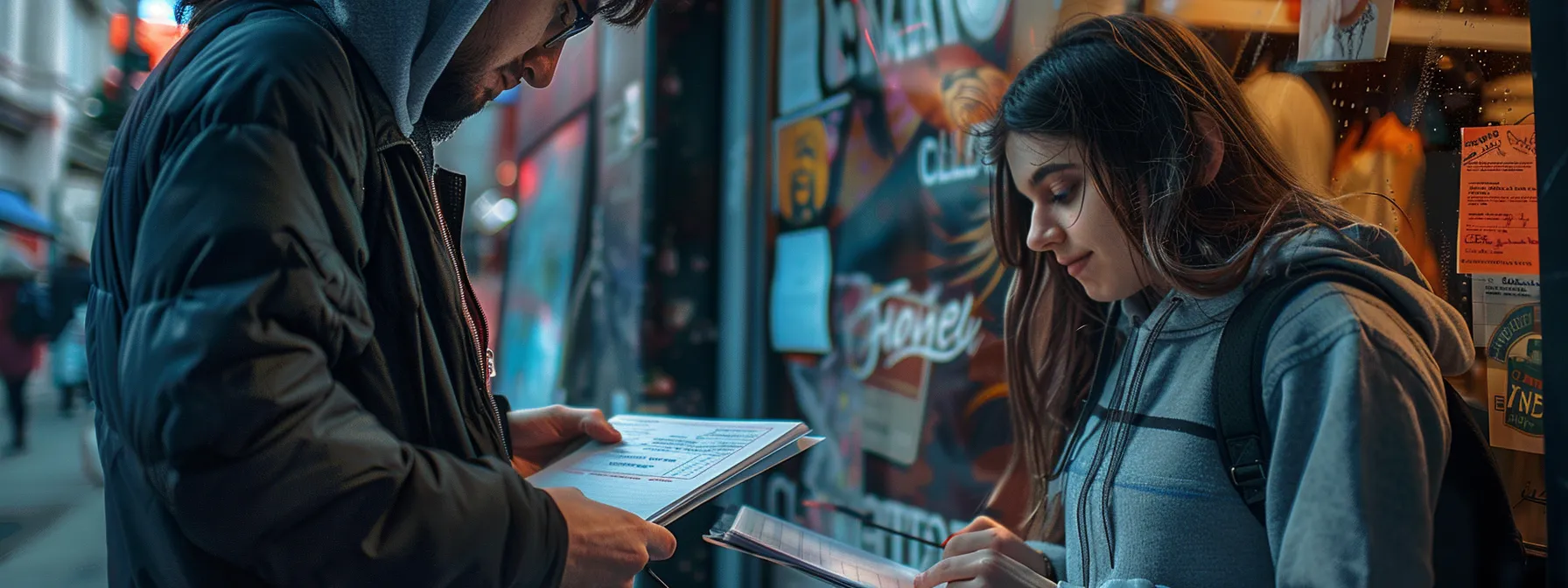 a stern-faced parent signing a permission form while a teenager eagerly waits outside a tattoo shop, showcasing the influence of parental consent on tattoo permissions for minors. a stern-faced parent signing a permission form while a teenager eagerly waits outside a tattoo shop, showcasing the influence of parental consent on tattoo permissions for minors.