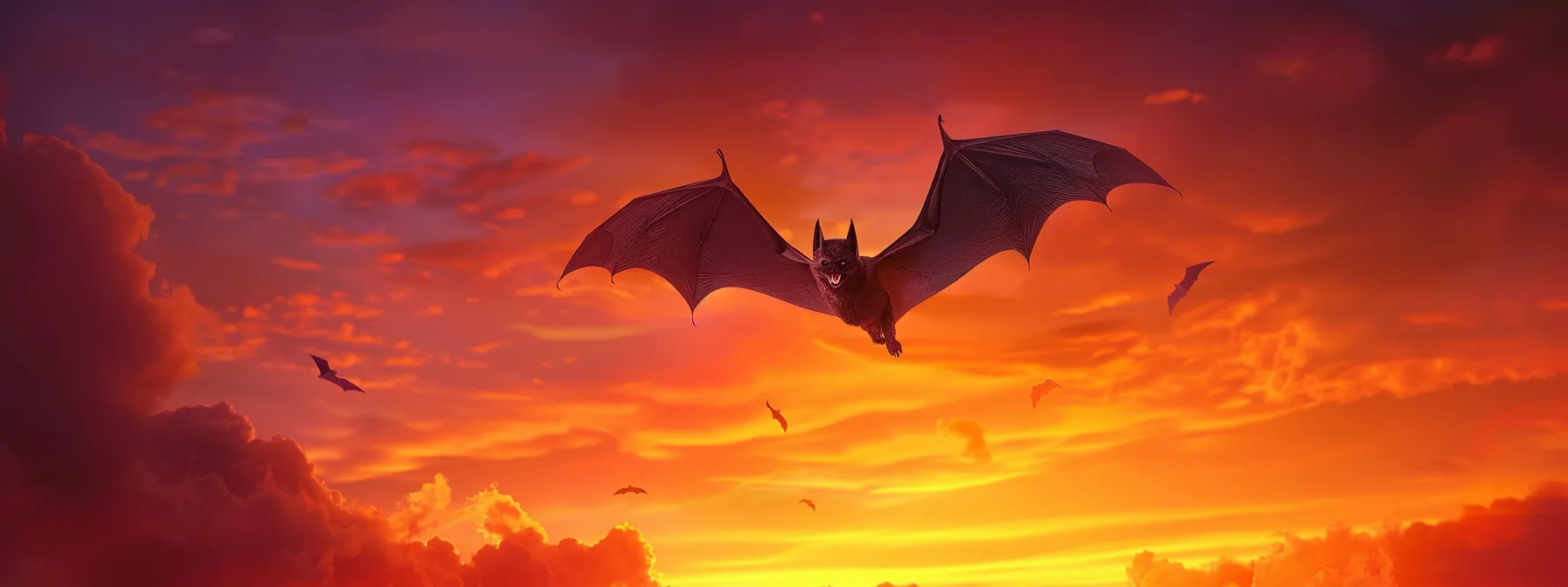 a striking black bat tattoo soaring across a vibrant sunset sky, symbolizing change, intuition, and prosperity. a striking black bat tattoo soaring across a vibrant sunset sky, symbolizing change, intuition, and prosperity.