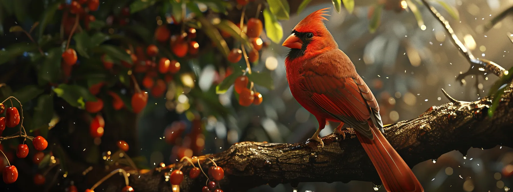 a vibrant red cardinal bird tattoo perched on a tree branch, symbolizing hope and renewal.