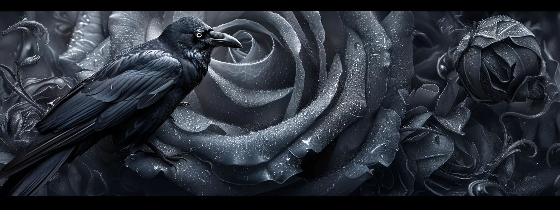 a crow perched on a swirling black rose, juxtaposing dark elegance with a touch of mystique in a tattoo design. a crow perched on a swirling black rose, juxtaposing dark elegance with a touch of mystique in a tattoo design.