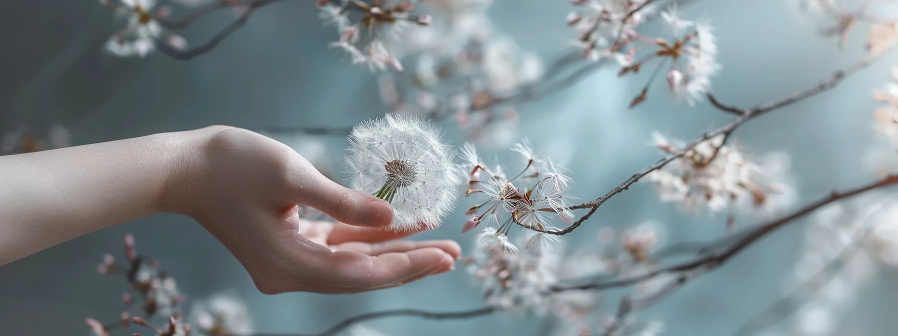 a delicate dandelion tattoo design with intricate cherry blossom details, symbolizing wishes, dreams, and resilience.