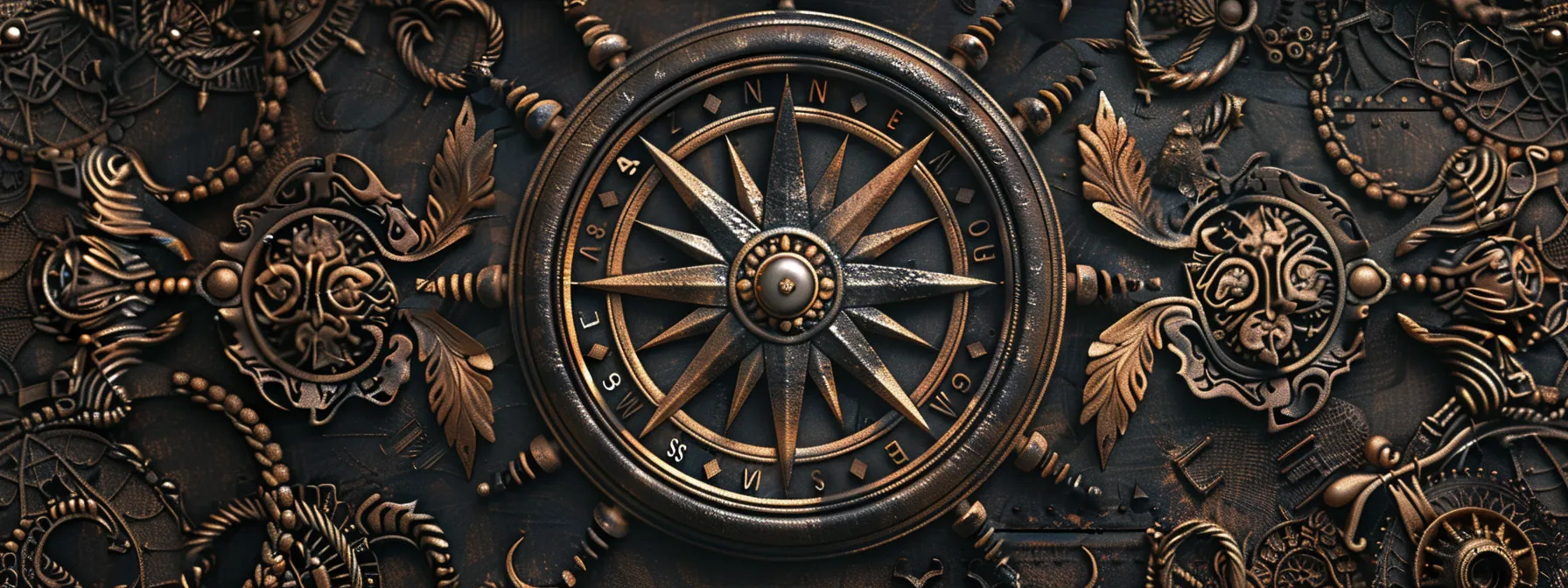 a detailed compass tattoo design featuring intricate elements like ropes, birds, ships, and shapes, symbolizing individual experiences and beliefs. a detailed compass tattoo design featuring intricate elements like ropes, birds, ships, and shapes, symbolizing individual experiences and beliefs.