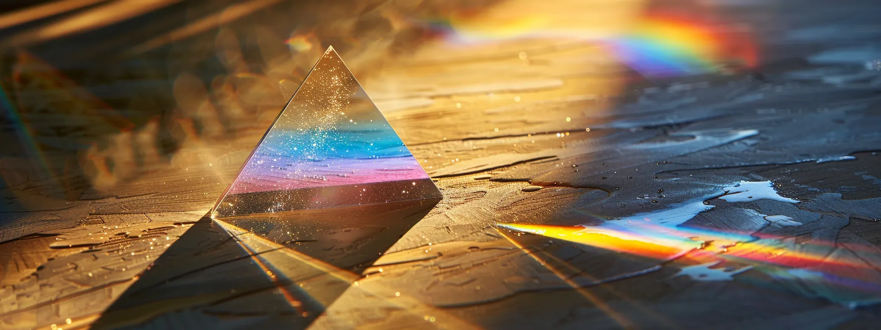 a gleaming prism refracting a rainbow of colors, showcasing the intricate symbolism and significance of triangles throughout history.