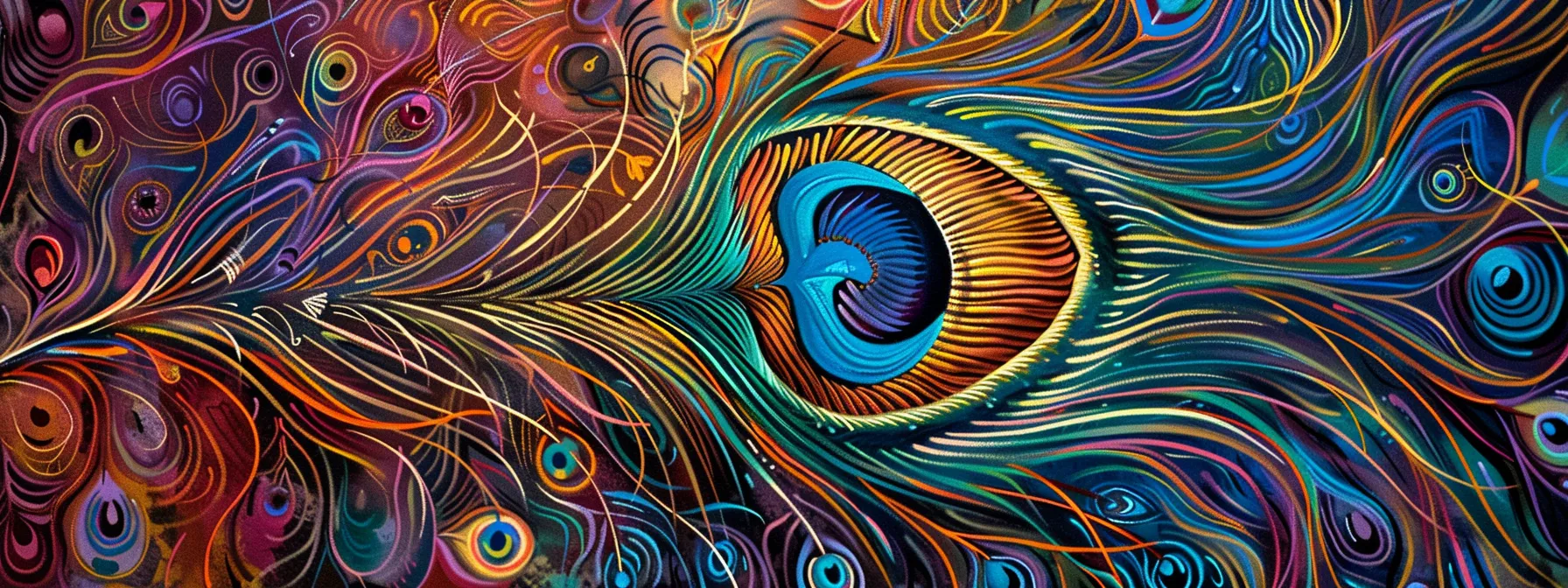 a vibrant peacock feather tattoo surrounded by intricate designs, symbolizing intelligence and beauty. a vibrant peacock feather tattoo surrounded by intricate designs, symbolizing intelligence and beauty.
