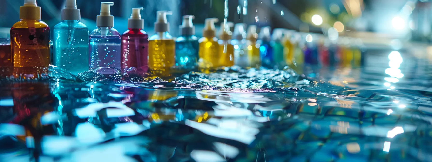vividly colored tattoos glisten under a gentle stream of water, surrounded by a variety of soothing aftercare products and a clear swimming pool in the background. vividly colored tattoos glisten under a gentle stream of water, surrounded by a variety of soothing aftercare products and a clear swimming pool in the background.