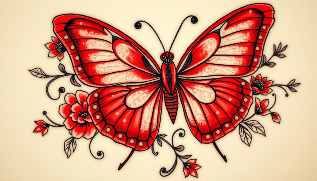 red butterfly tattoo combinations