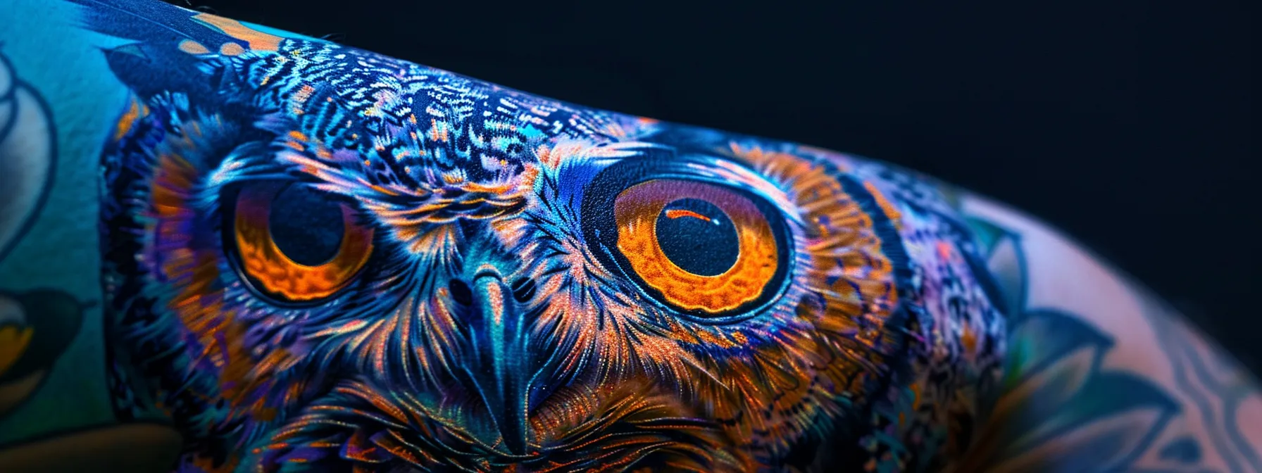 vibrant owl tattoo displayed on a person's forearm, symbolizing wisdom and insight.